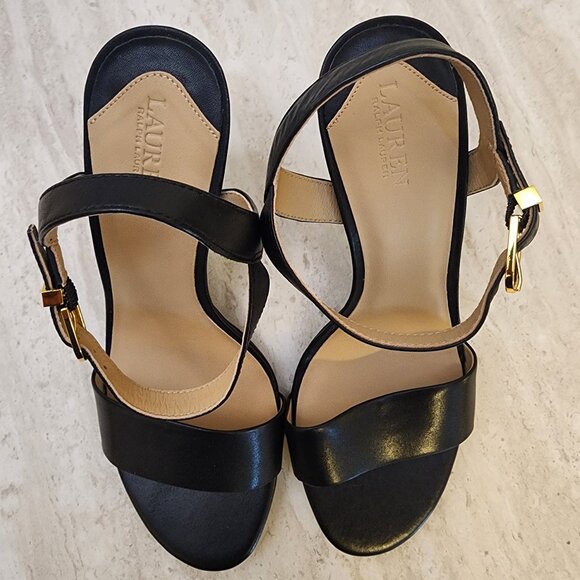 Lauren Ralph Lauren Womens Gwen Ankle-Strap Dress Black Leather from Macy’s C006 - Picture 2 of 7